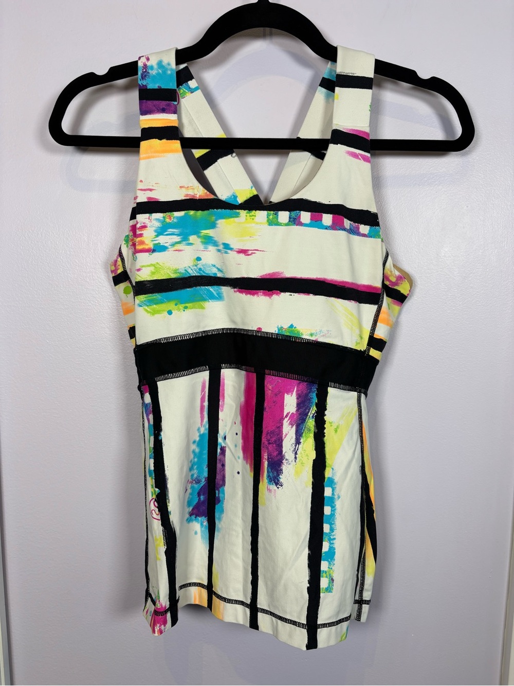 lululemon athletica Cream Tank with Black Trim Vibrant Accents Mesh Detail 10